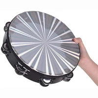 tambourine 8 10 wooden radiant tambourine handbell hand drum with double row jingles drum head percussion instrument toy