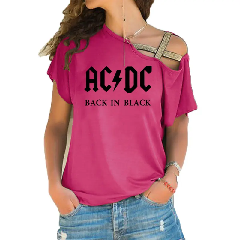 17 Группа ACDC футболка в стиле рок женские ACDC с буквенным принтом футболки хип хоп Рэп музыка асимметричное, с короткими рукавами Skew Крест повязки топы тройник - Цвет: 17