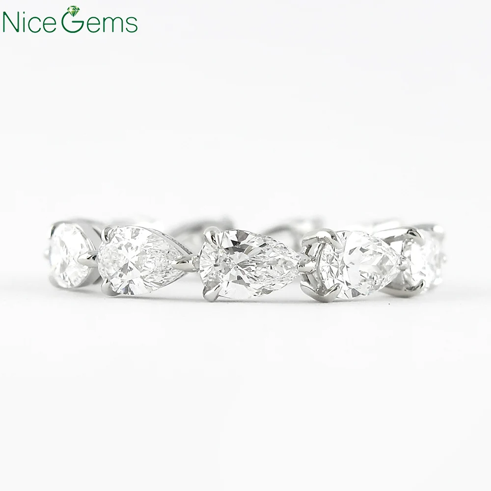 NiceGems сплошной 14K белый золотой 4CTW грушевидная огранка Муассанит лента