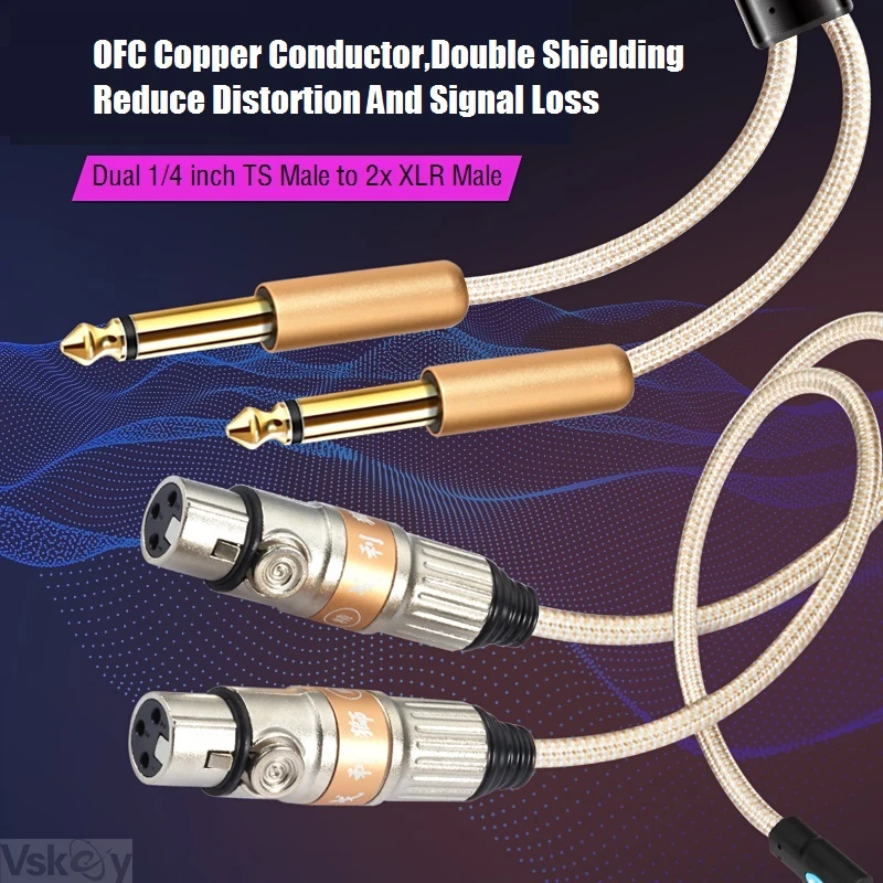 dual 14 inch ts mono 6 35mm male to 2x xlr female audio cable mixer amplifier guita stage keyboard home theater system cords free global shipping