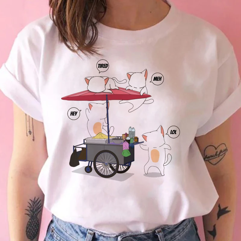 

Женские топы в стиле Харадзюку с круглым вырезом, забавная футболка в стиле 90-х с милыми кошками, женские озорные кавайные футболки в стиле а...