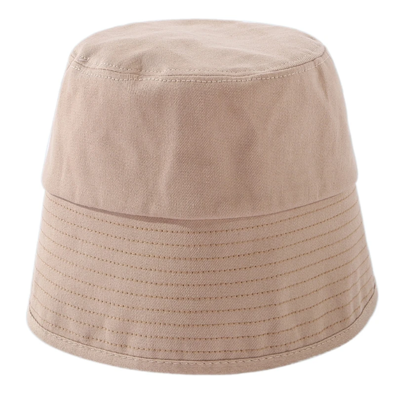 

Women Summer Solid Color Cotton Dome Bucket Hat Back Split Wide Brimmed Sun Protection Foldable Panama Fisherman Cap