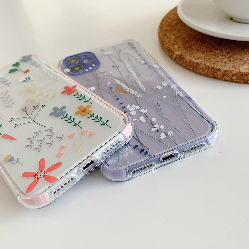

Fashion Flower Leaf Phone Case For iPhone 12 11 Pro Max XR XS Max X 8 7 Plus Shockproof Soft TPU Clear Back Cover Cases