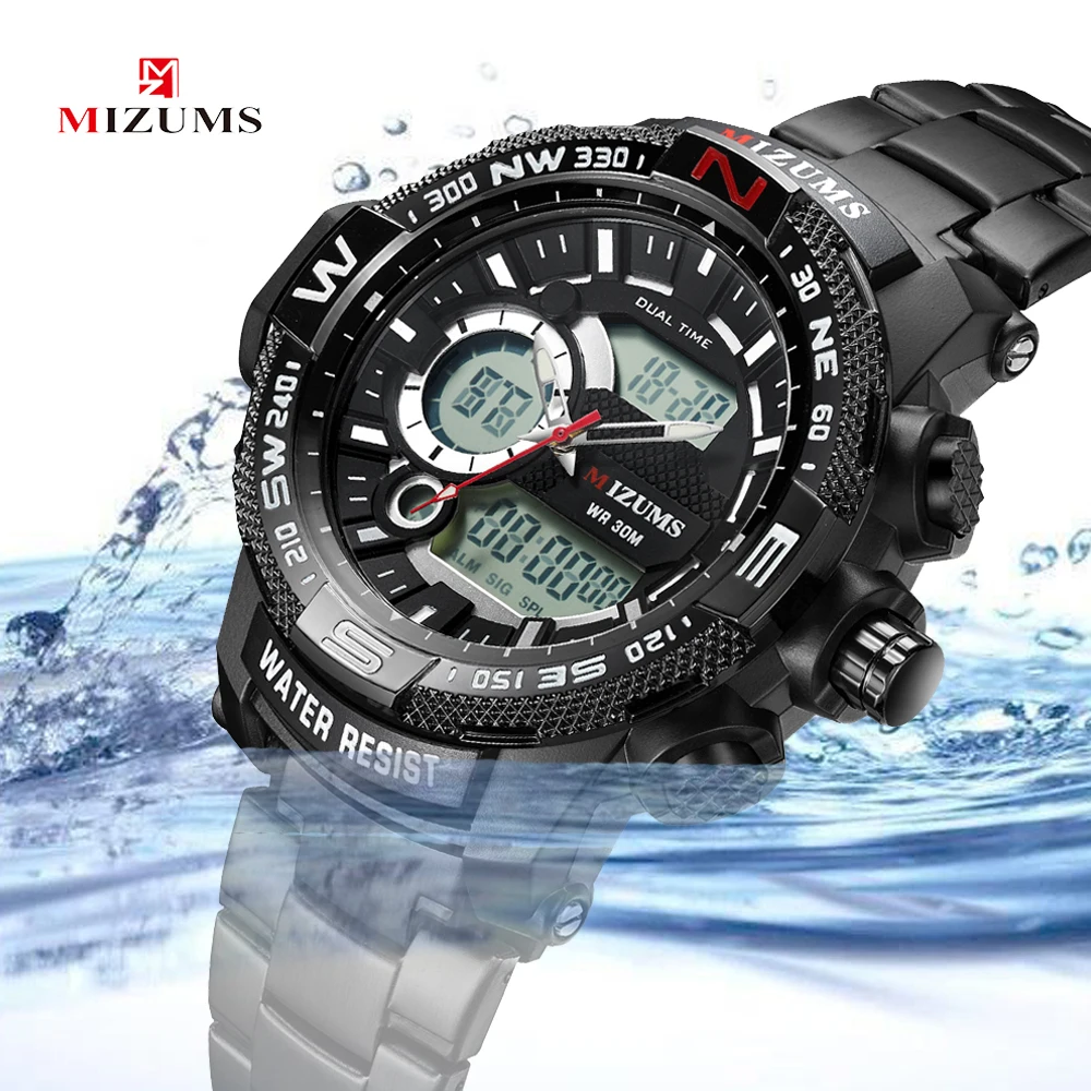 

Мужские часы роскошного бренда mizсветs Мужские кварцевые наручные часы Спортивные Цифровые мужские наручные часы черный стальной ремешок в...