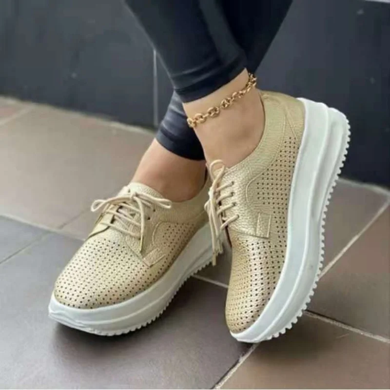 

2022 Women's Shoes Spring and Autumn New Casual Shoes Hollow Breathable Slope Heel Platform Shoes Lightweight Non-slip Sneakers