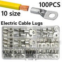 100pcs electrical battery bare cable terminals insulated wire cable copper ring spade crimp connector kit