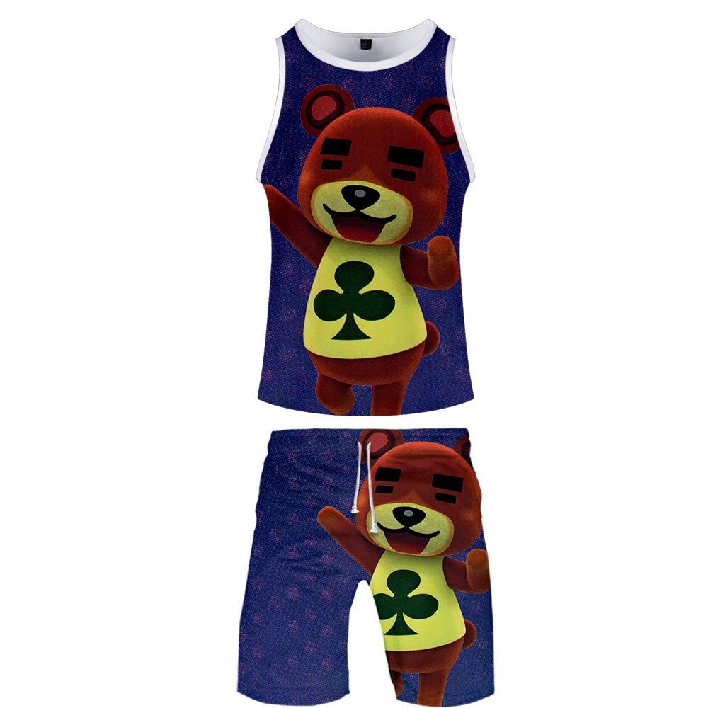 

Animal Crossing Funny 3D Two Piece Set Fashion Summer Baseball Tank Tops+Beach Shorts 2020 Casual Streetwear Clothes Suitable