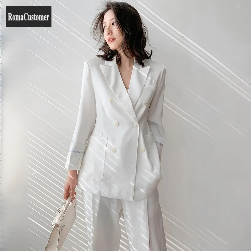 

Thin Suits Sets Womens Spring Autumn New Korean Elegant Punk Style Loose Solid Blouse Casual High Waist Pants Two-Piece Suit