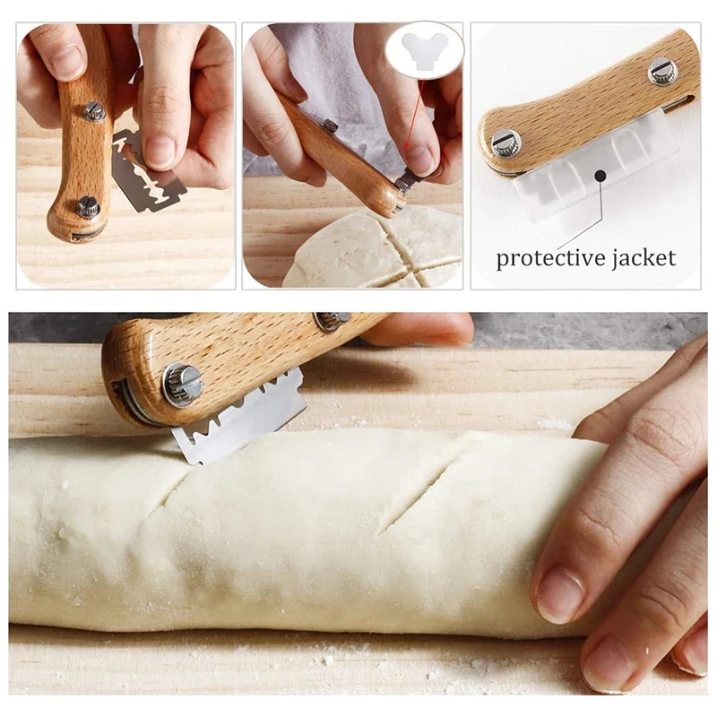 

Bread Making Tools and Supplies 4 Set, Bread Proofing Cloth (17.7inch x 30.3inch), Bench Scraper for Baking, Bread Lame