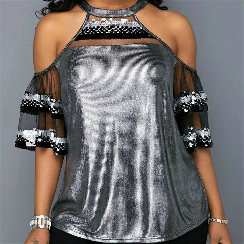 Летняя крутая женская блузка с открытыми плечами и коротким рукавом