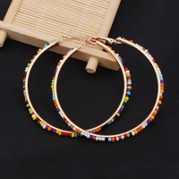 bohemian ethnic style earrings love circle triangle handmade rice bead earrings