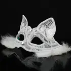 Маска кружевная Женская на половину лица, с лисой, с блестками