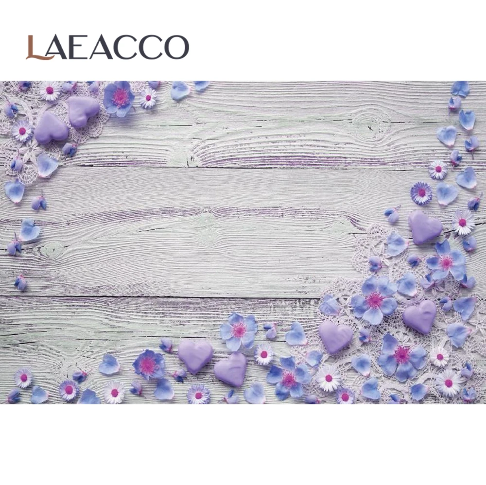 Фоны Laeacco для фотосъемки с изображением деревянной доски сердец цветов домашних
