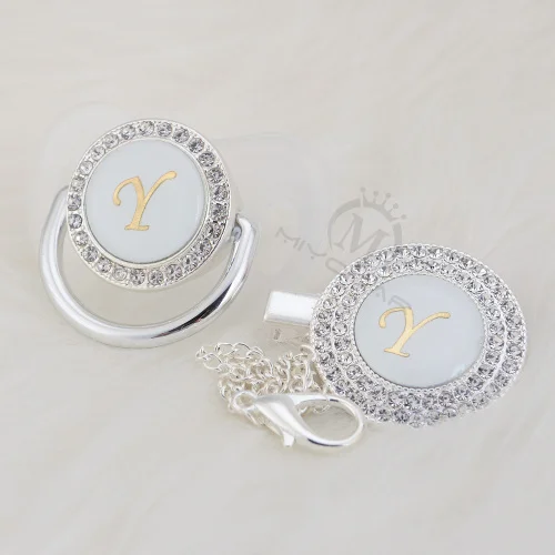 LY-1-1 6-18M MIYOCAR Золото Rhinestone имя инициалы Письмо Y Элегантный Серебряный bling соска и пустышка Клип BPA бесплатно пустышка bling SGS пройти LY-1 - Цвет: LY-1-1 6-18M