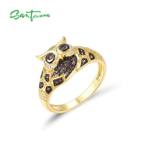 santuzza genuine 925 sterling silver ring for womenmen chocolatewhite cz gold color night owl rings animal gifts fine jewelry