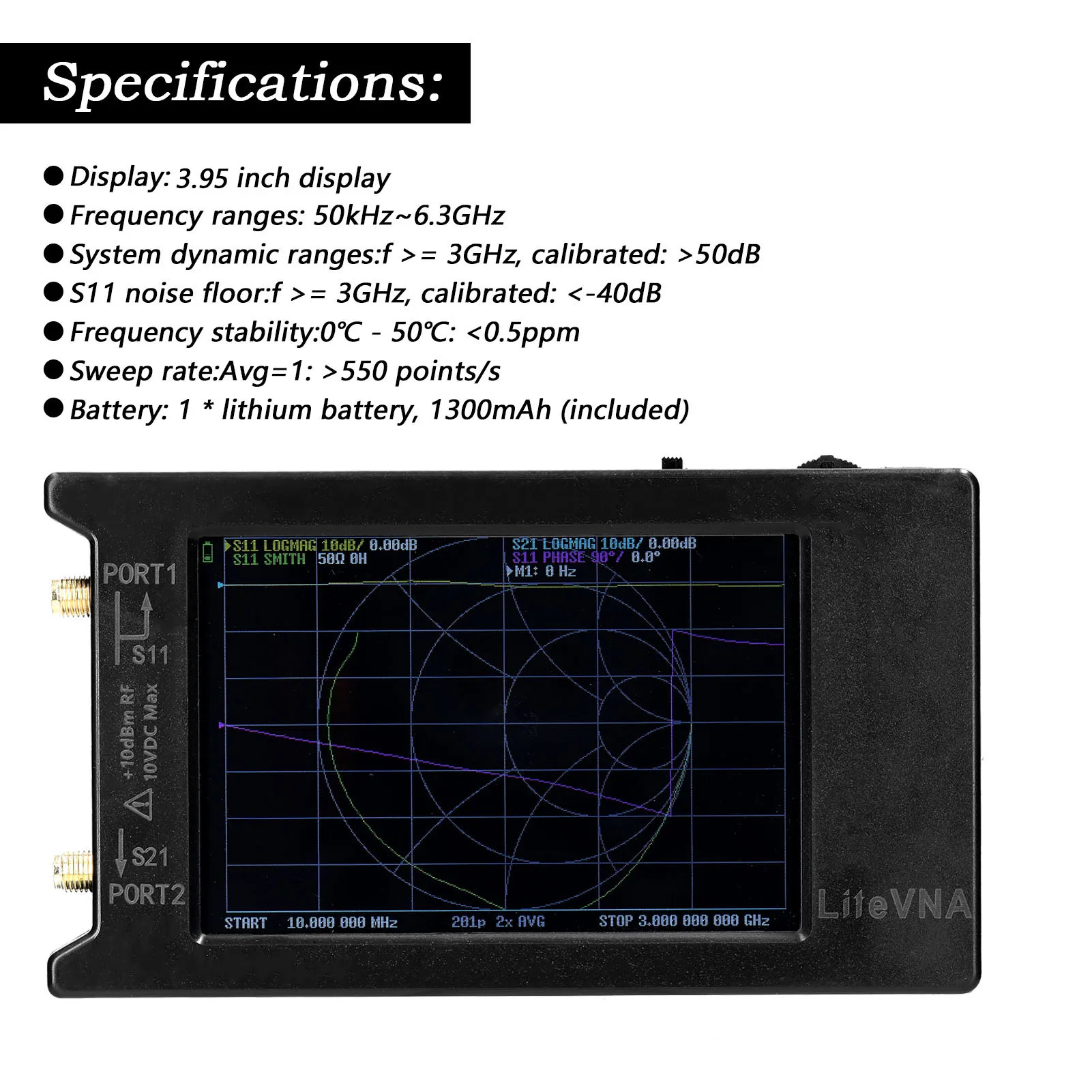 50kHz-6.3GHz LiteVNA64 Vector Network Analyzer HF VHF UHF Antenna analyzer with 2.8/3.95 Inch Display Screen |