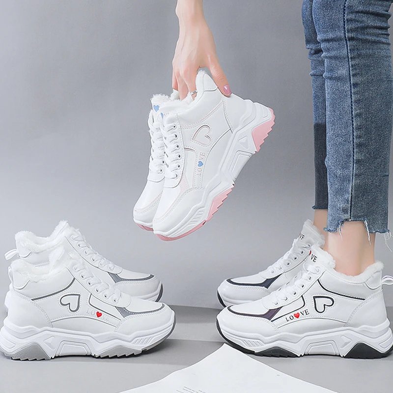 Women's Rubber Soft Warm Boots Women's High-Top Plush Sneakers Winter Thick-Soled Warm Running Shoes Snow Boots