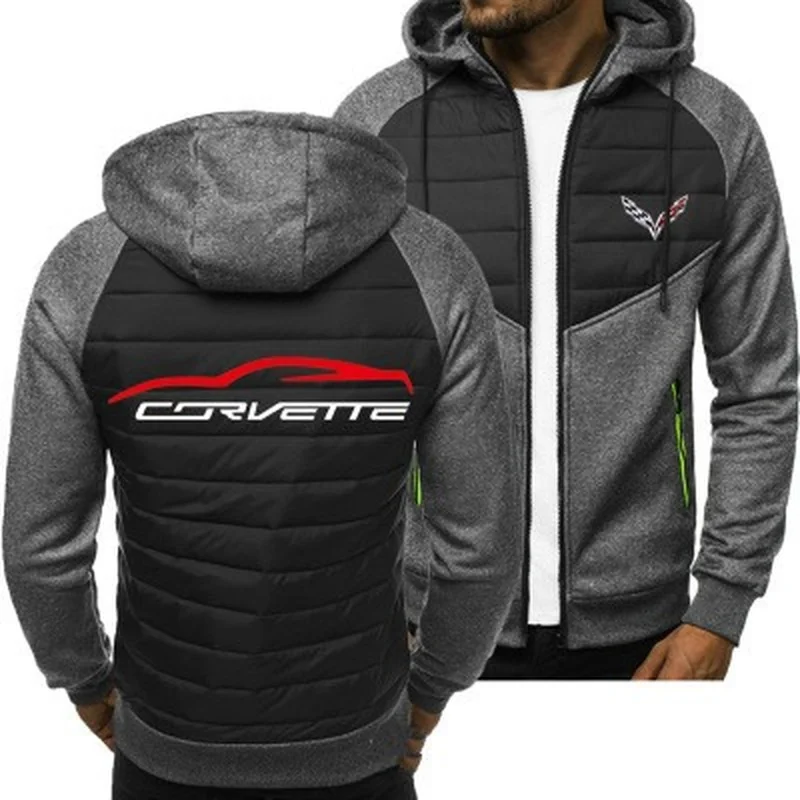 

New Men Hoodies Corvette Logo Spring Autumn Jacket Casual Sweatshirt Long Sleeve Zipper Hoody
