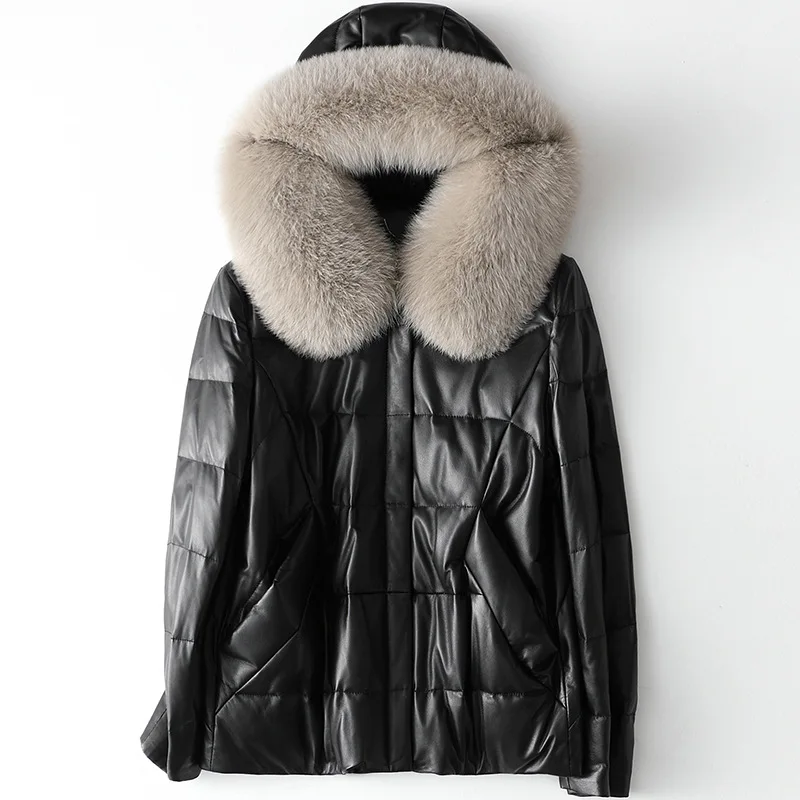 Black Fox Hair Hooded Down Jacket Woman Parkas Winter Natural Sheepskin Fur Autumn Coat Genuine Leather Outwear Female Jacket