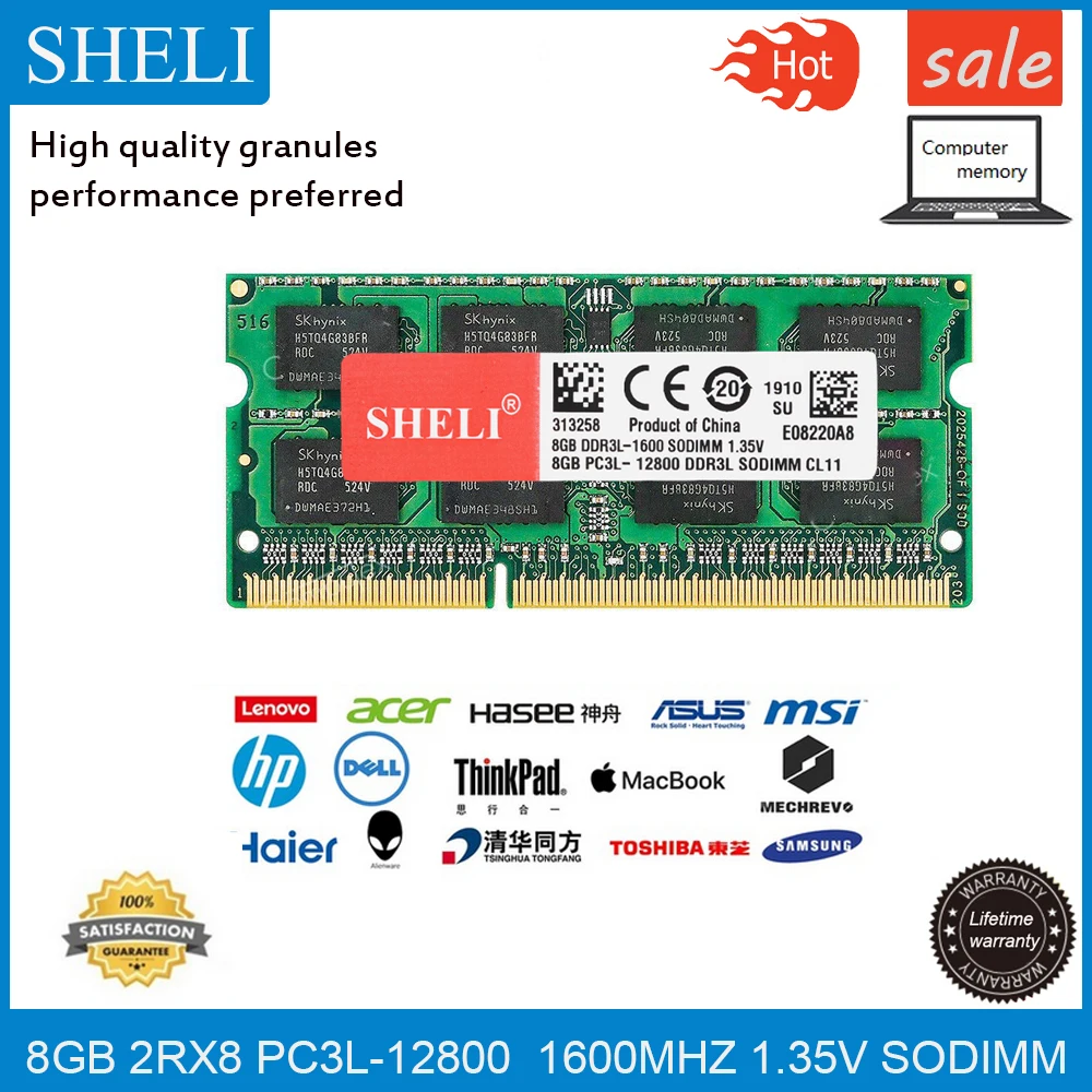 Шели 8 Гб оперативной памяти, 16 Гб встроенной памяти, PC3L-12800S CL11 DDR3-1600 память для компьютера 1,35 v 204pin оперативная память so-dimm для ноутбука модуль памяти