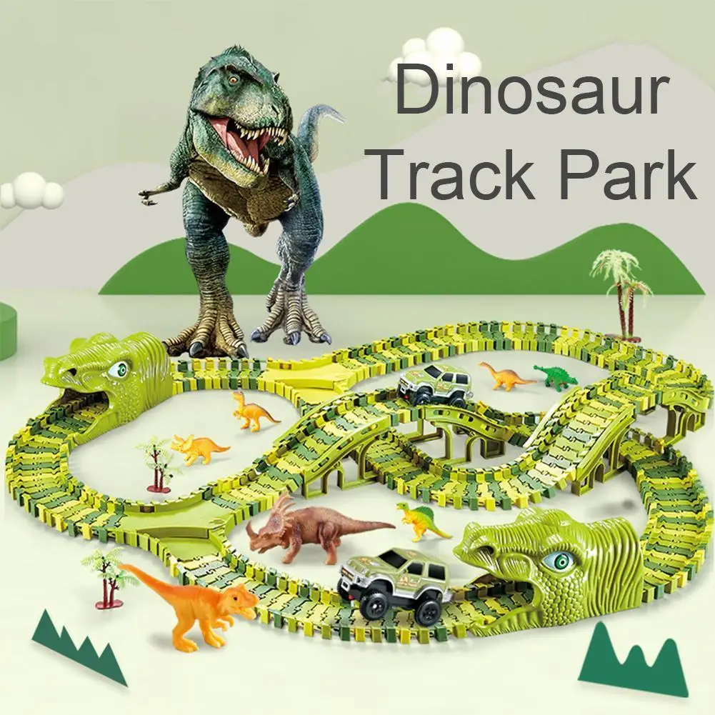 

Детские игрушки динозавр Электрический рельсовый автомобиль Сделай Сам сменный Собранный динозавр над блоком Хилл строительство для дете...