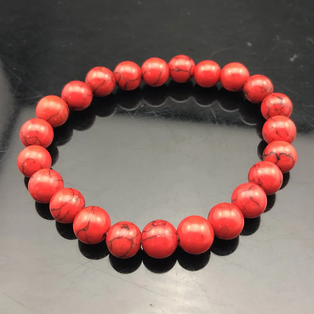 Red Turquoise Натуральная чакра из бисера рок браслет для мужчин 8 мм натуральный камень Лава тигровый глаз матовый черный оникс бусины из лечебных камней очарование Йога женские ювелирные изделия - Окраска металла: Red Turquoise