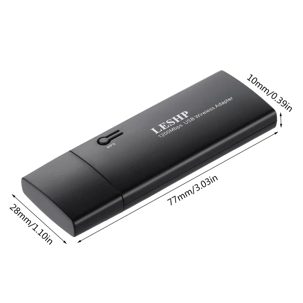 

LESHP 1200Mbps 11AC Dual Band USB 3.0 Wireless Wi-Fi Network Adapter Wide Range Compatibility Quick Installation Black