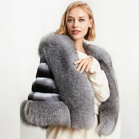 winter fashion rex rabbit fur coats with silver fox fur collar natural full pelt genuine rex rabbit fur capes one size outwear