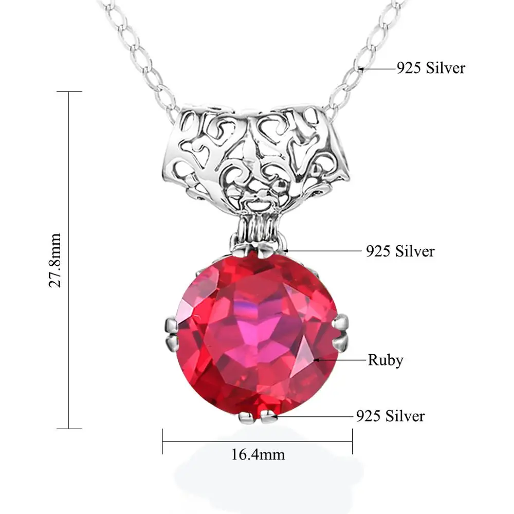 

Silver 925 Pendants For Women Noble Trendy Red Ruby Pendant Round Prong Setting Gemstone Wedding Party Shining Silver Jewelry