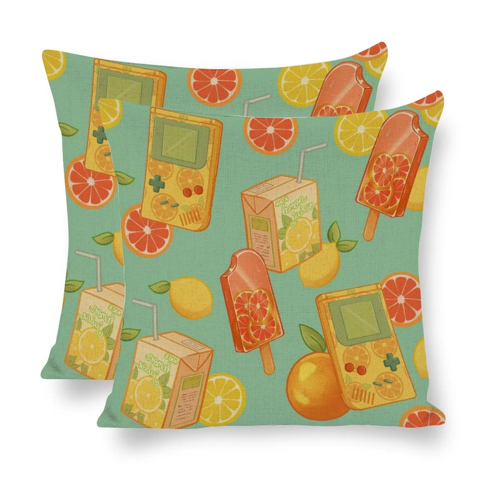 Цитрусовая летняя наволочка льняная фруктовая лимонная Милая декоративная напольная Подушка квадратная 45 × 45 см двусторонняя