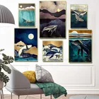 Абстрактные животные, принты, постер, Кит, облако, море, горы, Картина на холсте, скандинавские настенные картины для декора гостиной
