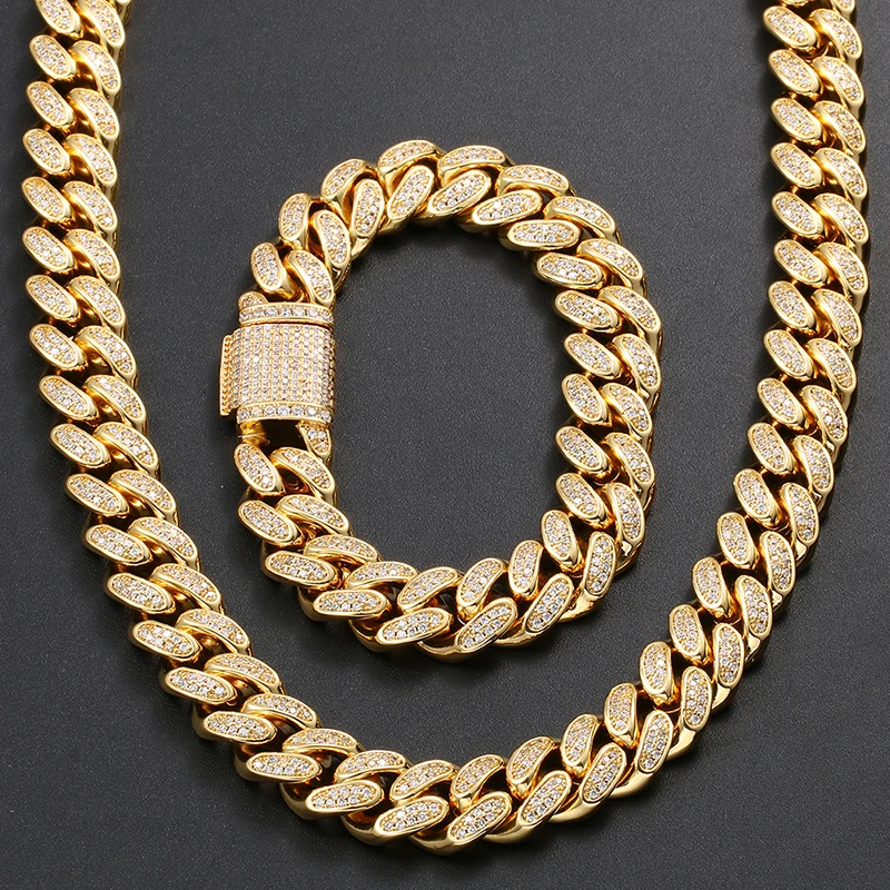 

12mm Men's Heavy Iced Out Zircon Miami Cuban Link Necklace Choker Bling Hip hop Jewelry Fashion Charm