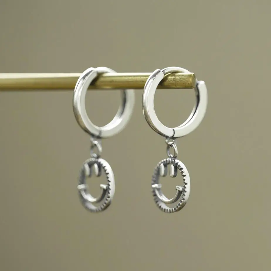 Серьги кольца из серебра 925 пробы с улыбкой|Серьги-кольца| |