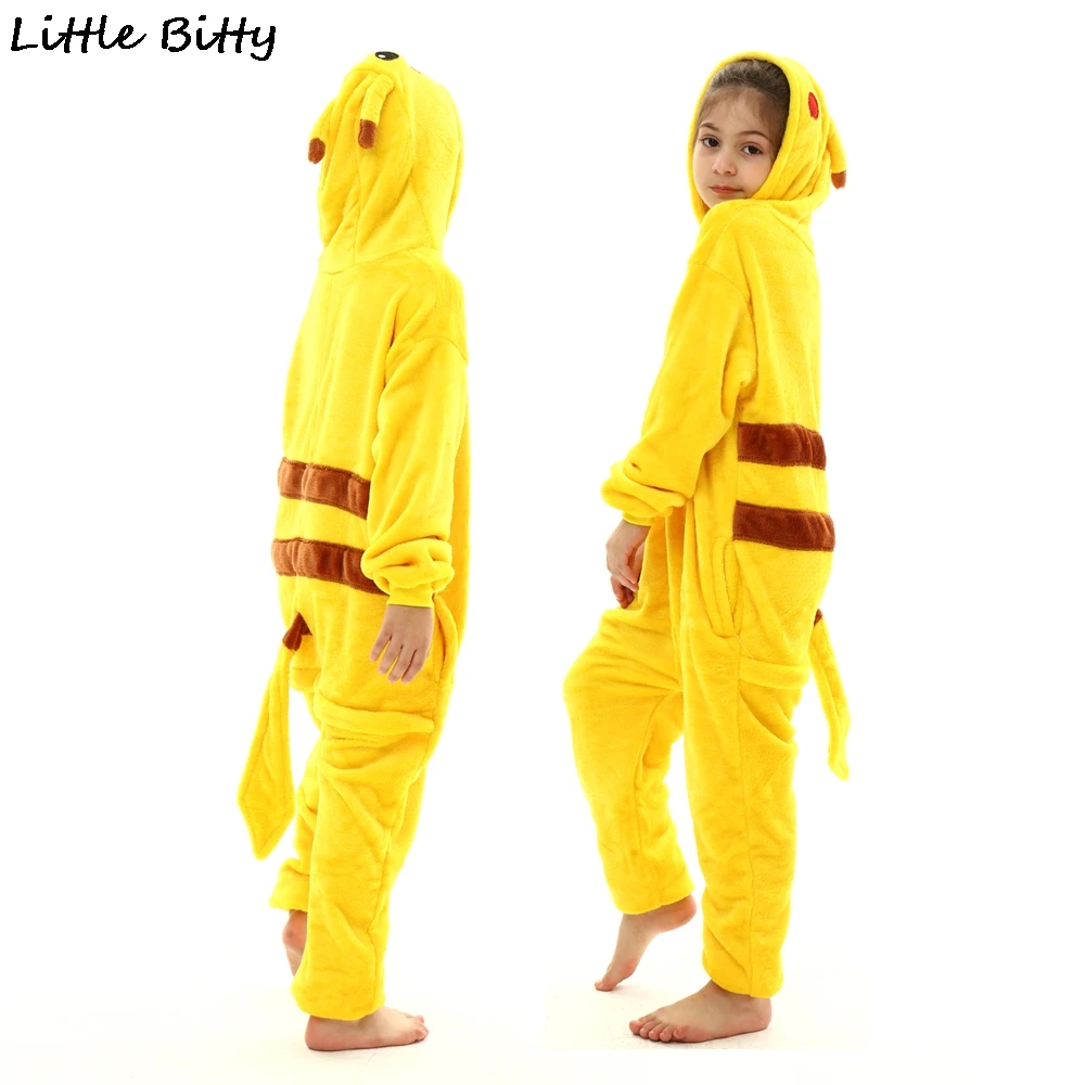 Детская Пижама-кигуруми в виде единорога, животных, Детская Пижама Onsie для подростков, пижама Пикачу, цельный костюм с капюшоном Oneise, комбинезоны - изображение