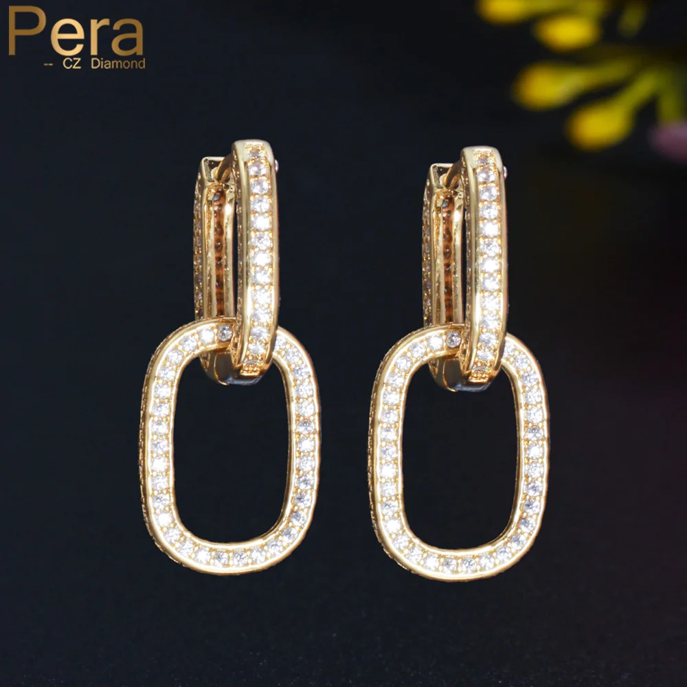 

Pera Unique Dual Use Indian Gold Color CZ Long Connectable Dangle Circles Link Drop Earring Female Delicate Fashion Jewelry E755