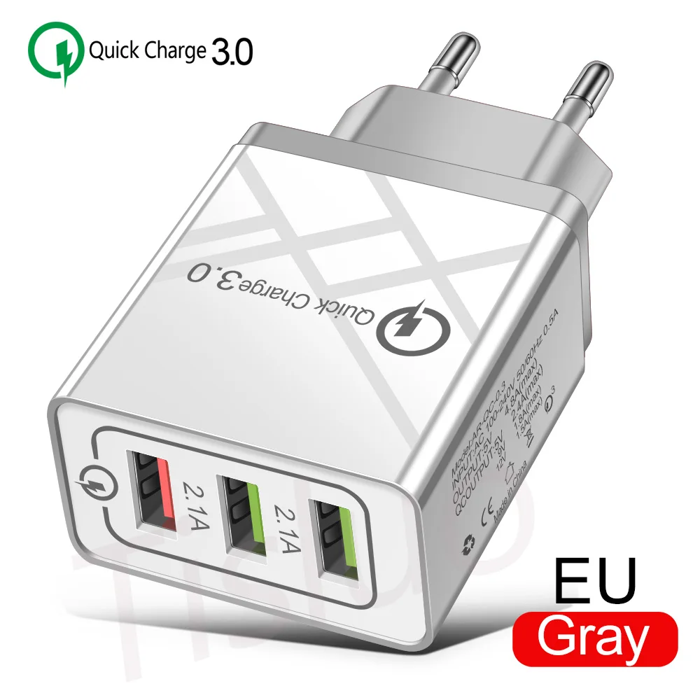 24 Вт Быстрая зарядка 3,0 USB зарядное устройство быстрое зарядное устройство QC3.0 для iPhone X 7 Xiaomi Huwei p10 samsung A50 планшет настенное зарядное устройство разъем-адаптер - Тип штекера: EU gray