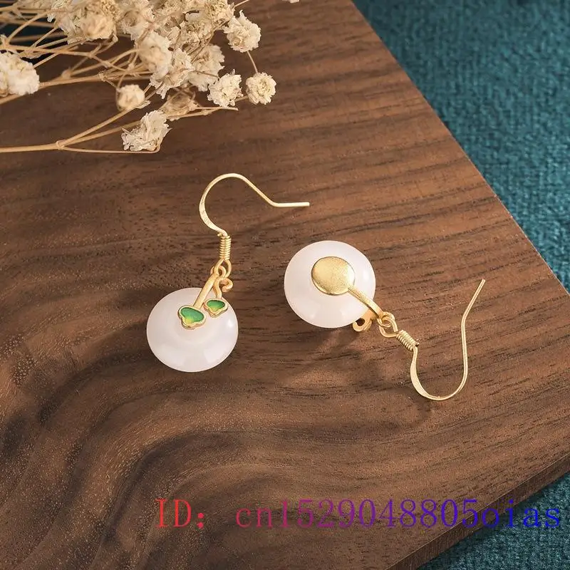 

White Jade Doughnut Earrings Chalcedony Gemstone Amulet Fashion Women Crystal Charm Agate 925 Silver Natural Zircon Jewelry