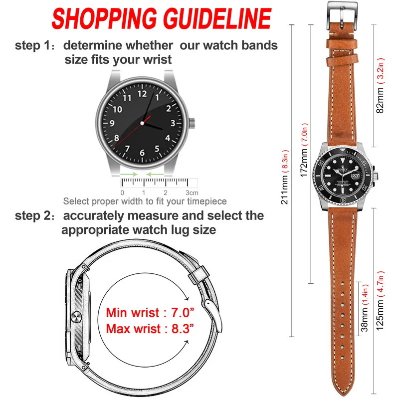 HEMSUT Italy Genuine Cow Leather Watch Band For Man Vintage Soft Wrap Handmade Leather Watch Straps Quick Release  22mm18mm20mm