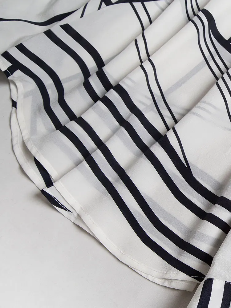 

French Style Geometric Print Silk Women Blouse and Shirt Stand Collar Long Sleeve V-Neck Chiffon Thin Summer Tops for Women 2020
