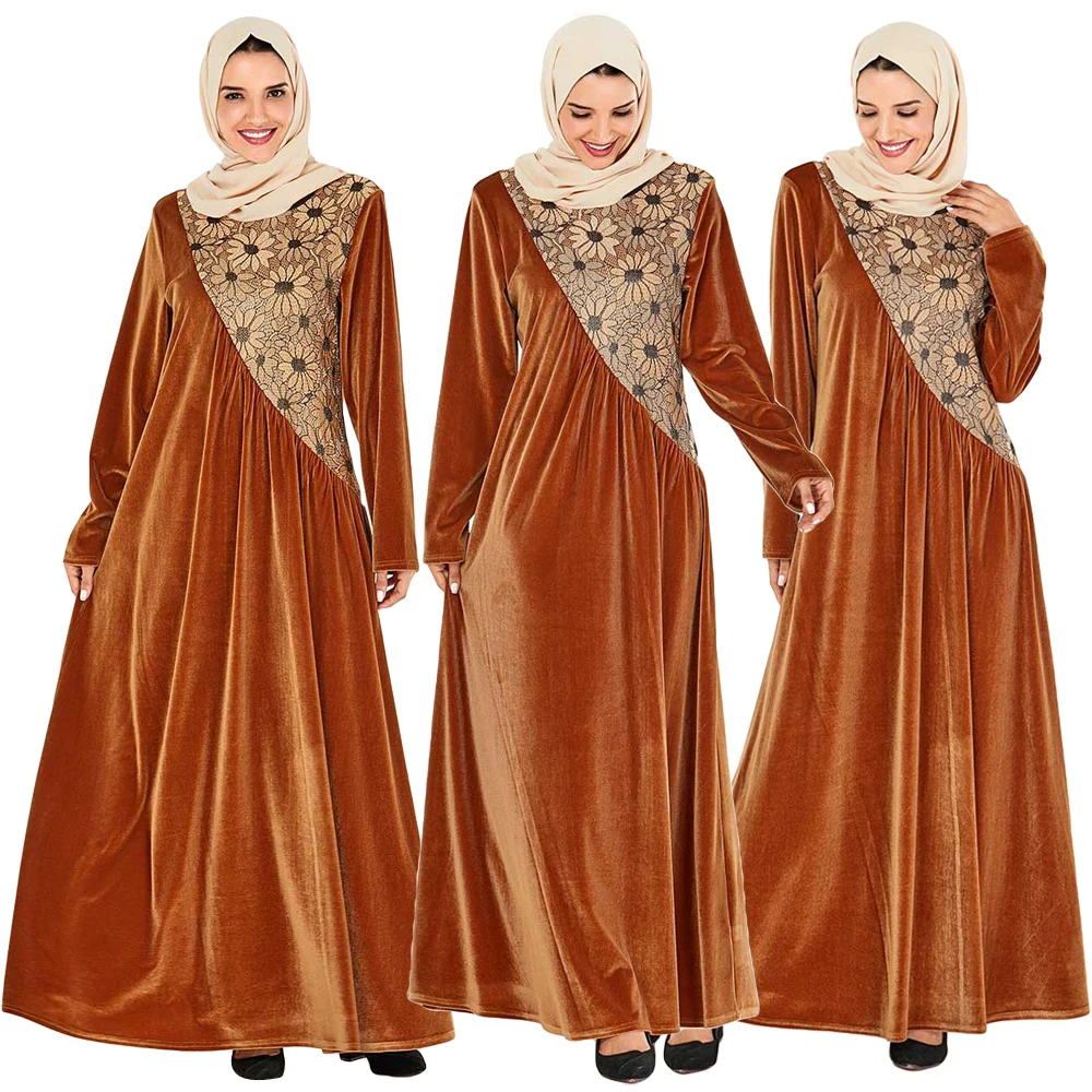 Дубай бархат абайя s для женщин мусульманская вышивка цветок платья ислам одежда
