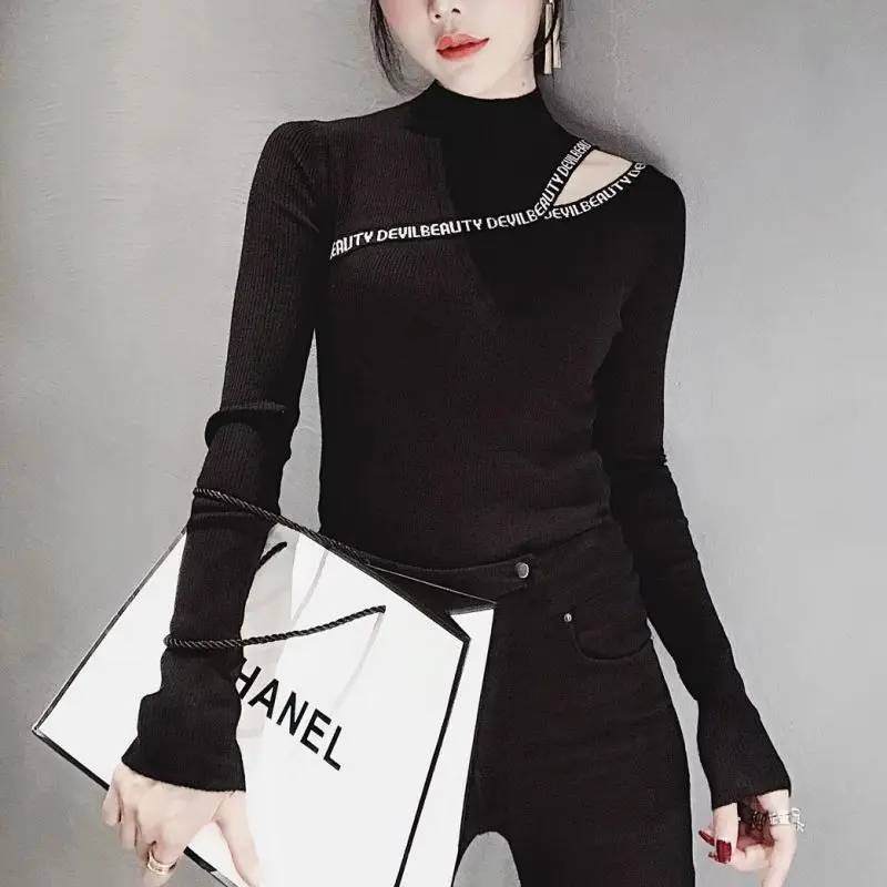 Женская рубашка женская трикотажная Сексуальная футболка Водолазка белая с