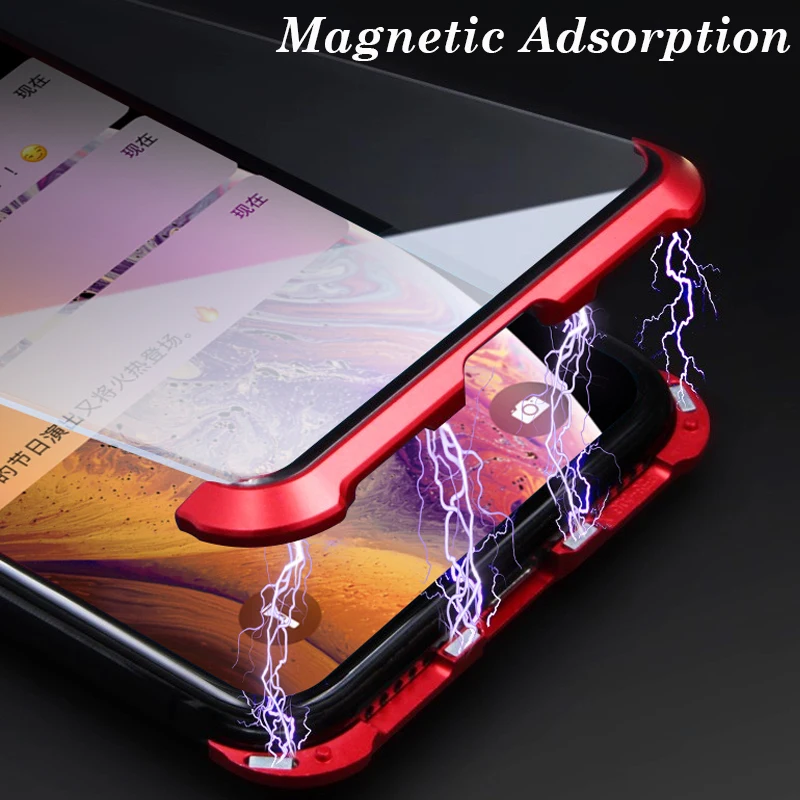 Double Sided Glass Magnetic Hybrid Case For iphone X XS MAX XR 10 6 7 8 6S Plus Borderless Frameless Glazing Flip 360 Full Cover |
