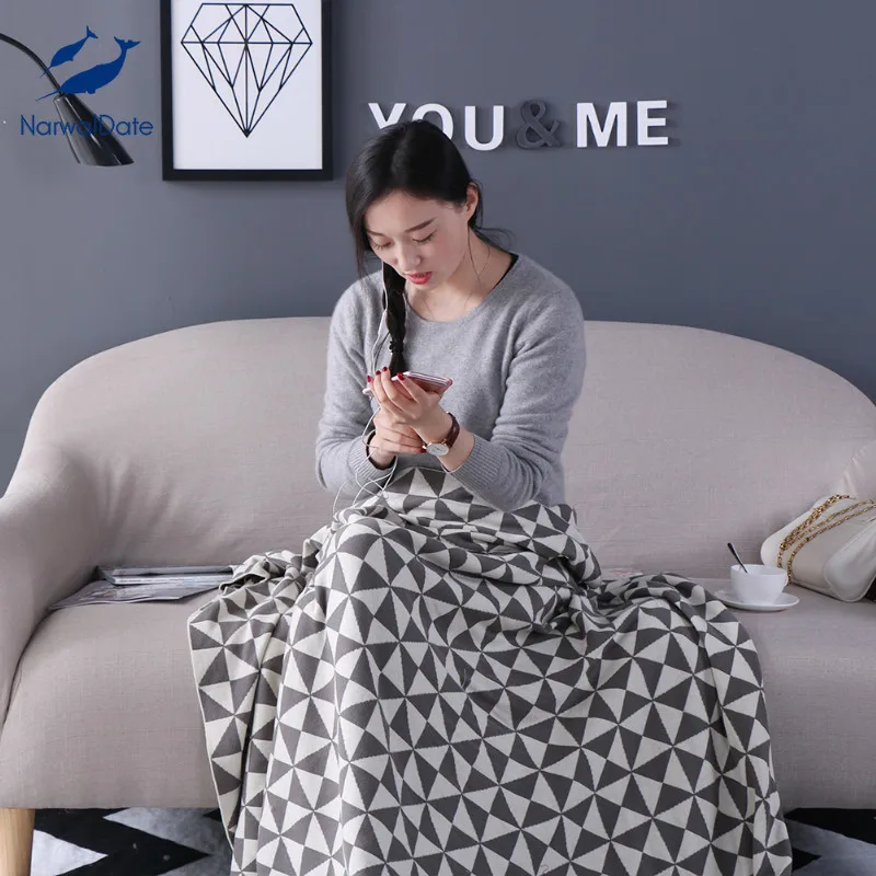 Хлопковое льняное Сетчатое вязаное одеяло покрывало для дивана кровати