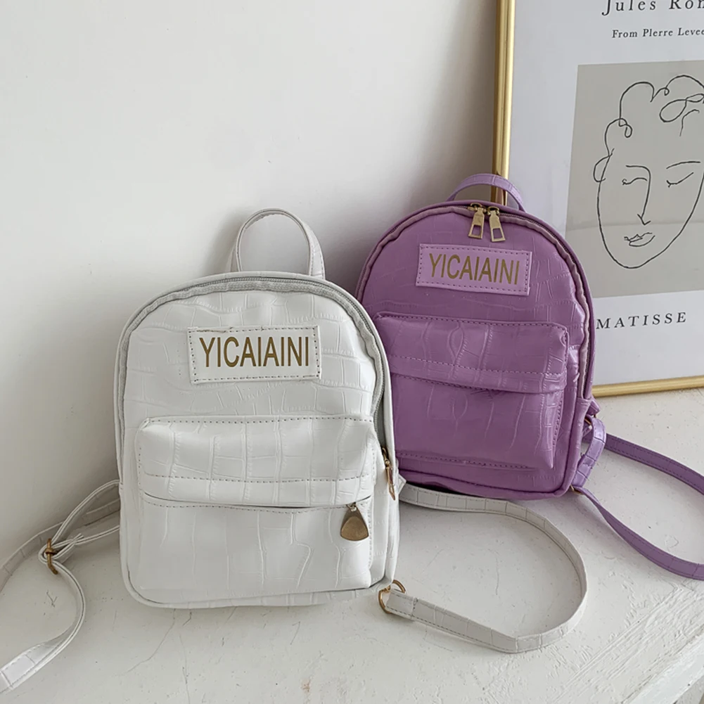 

Fashion Stone Pattern School Bags Women Girls PU Leather Casual Backpack Female Zipper Daily Travel Bagpack