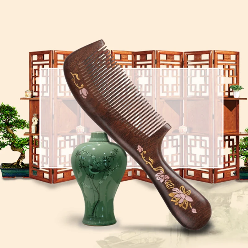 Женская длинная гребень из сандалового дерева с тонкими зубьями для волос без