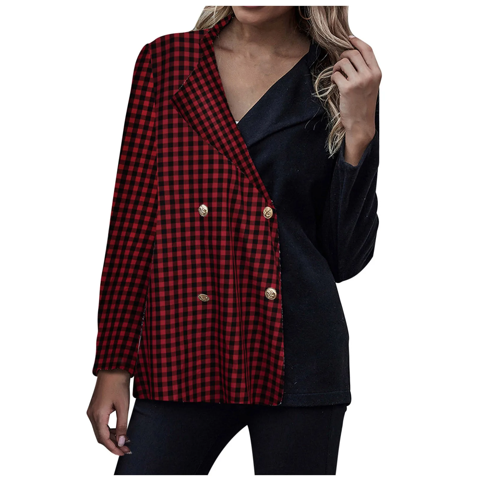 

Fashion Women Double-color Patchwork Lady Fall And Winter Lapel Suit Woman Casual Autumn Korean Style Suit F 2020