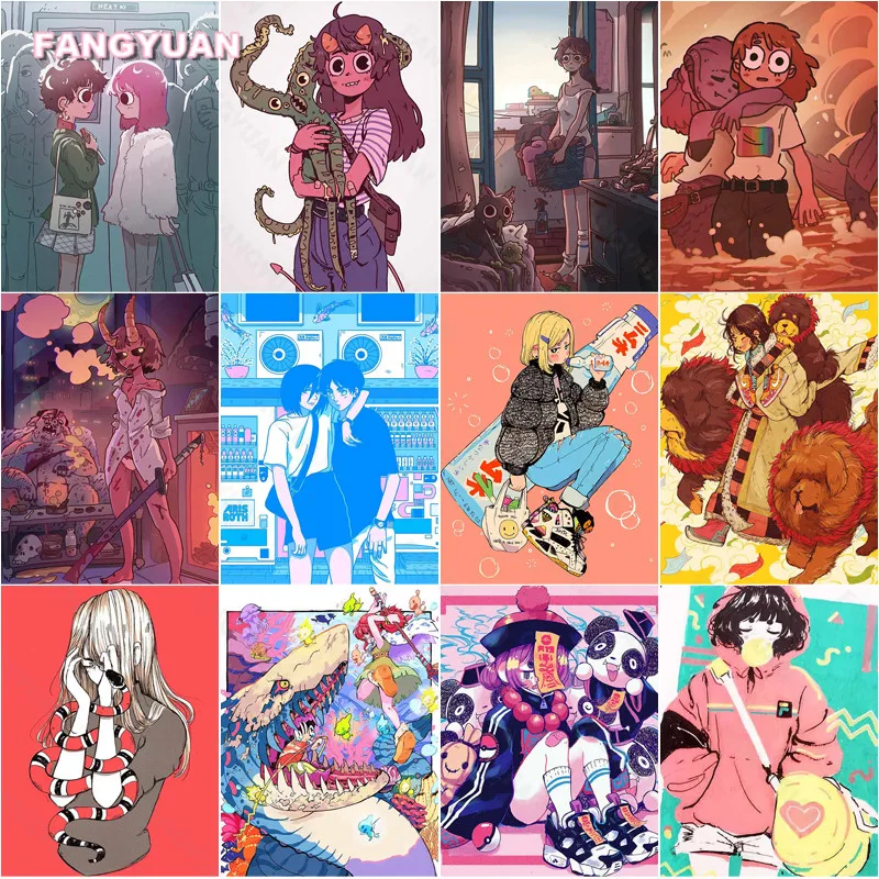 

Diamond Painting Kit Girl with Short Hair Blowing Bubble Gum Diamond Embroidery Pictures of Rhinestones Mosaic Kit Home Decor