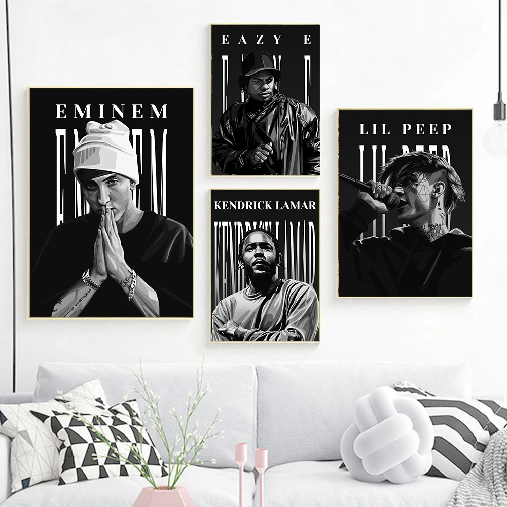Черно-белые постеры с музыкальными звездами Лил Пип и плейбои карти Дрейк рэп