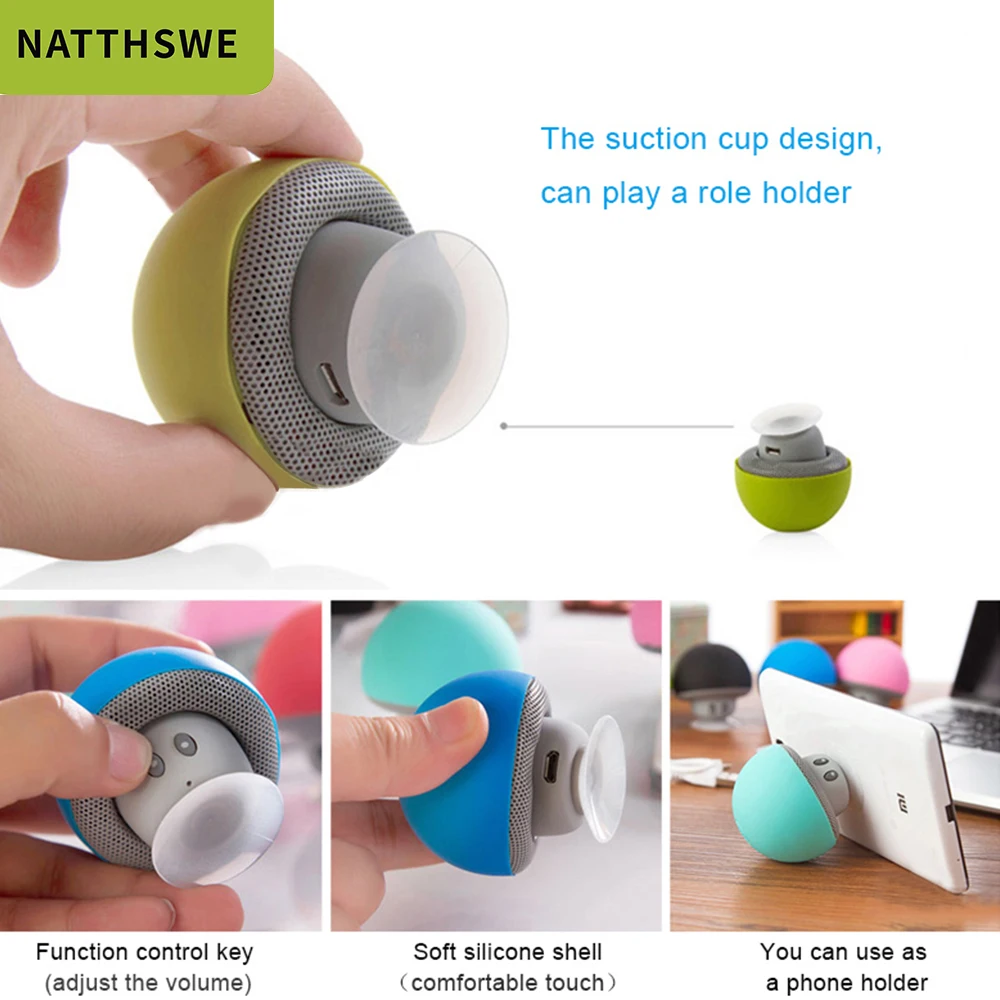 NATTHSWE мини беспроводной Bluetooth динамик Гриб портативный водонепроницаемый Душ стерео сабвуфер музыкальный плеер для iPhone Android