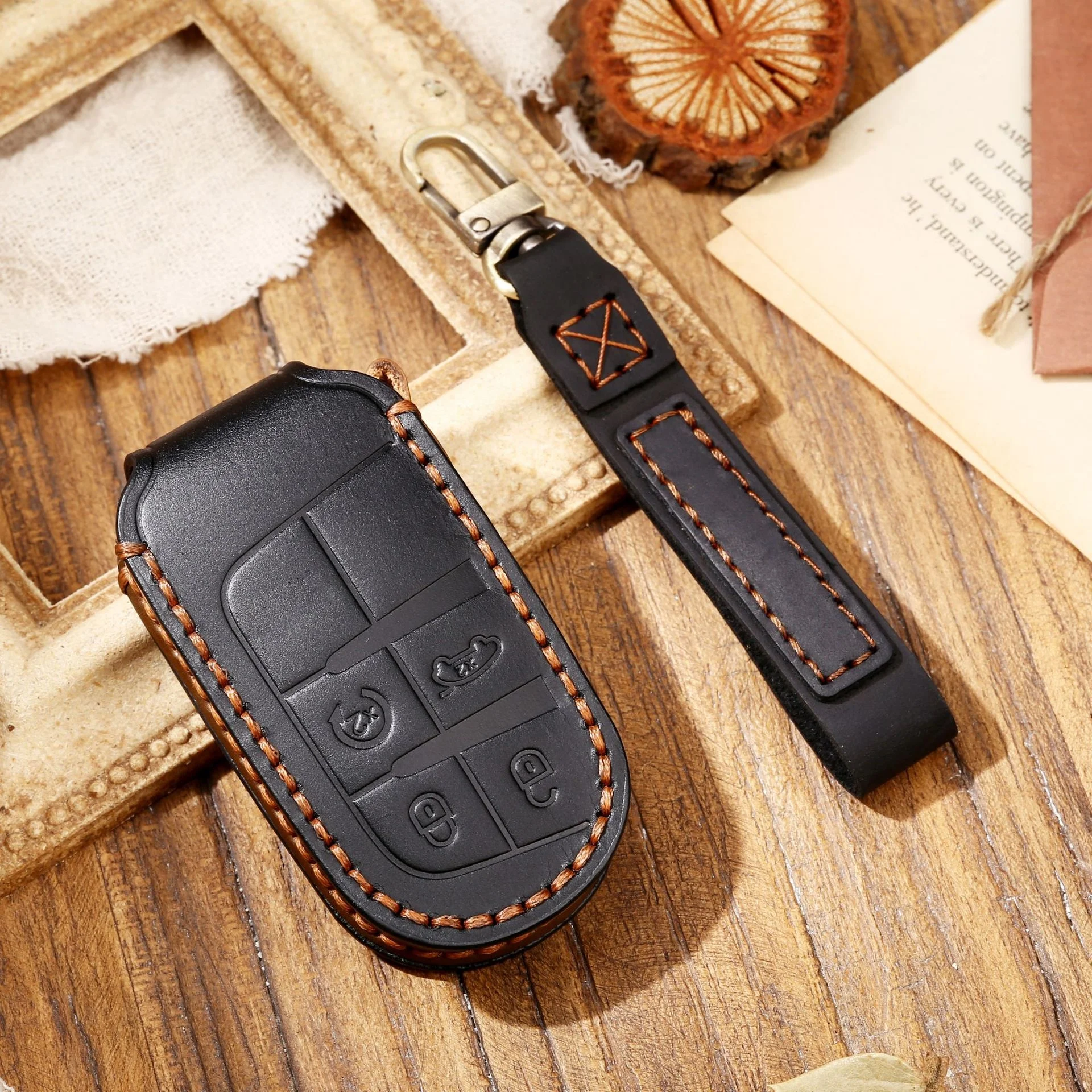 

Leather Jeep Key Case with Buckle Jeep Guide Grand Cherokee Wrangler Dodge Key Case